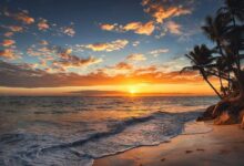 صورة لغروب الشمس من الشاطئ